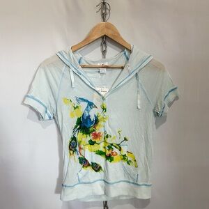 NWT Y2K Free People 1/4 Sleeve Henley Top w/ Hood